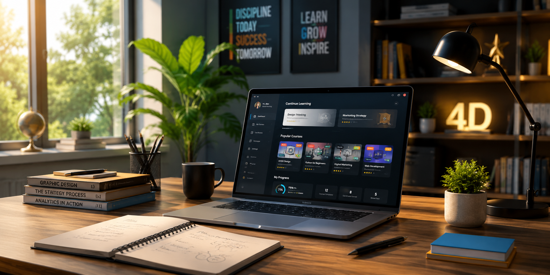 Learner working through an online course